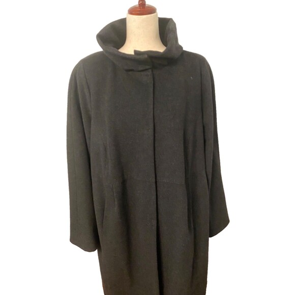 MARINA RINALDI Women's 27 US 18W WOOL CASHMERE Long Coat Jacket Dark Gray Trench - Picture 2 of 11
